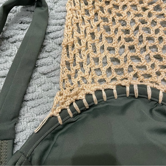 Crocheted Olive Green Halter Swimsuit Top - Picture 2 of 4